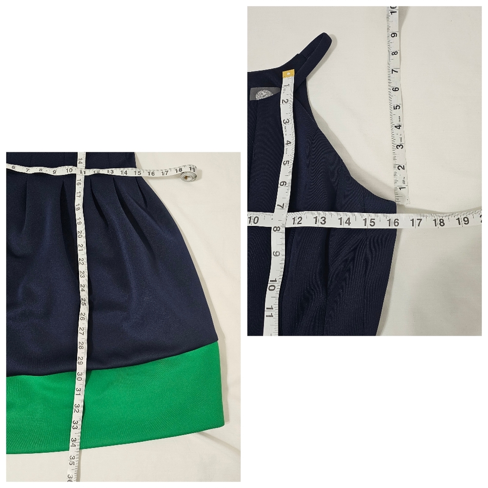 Vince Camuto Pleated A-Line Halter Dress Blue and Green Women's 8 Polyester Mix - Picture 6 of 7